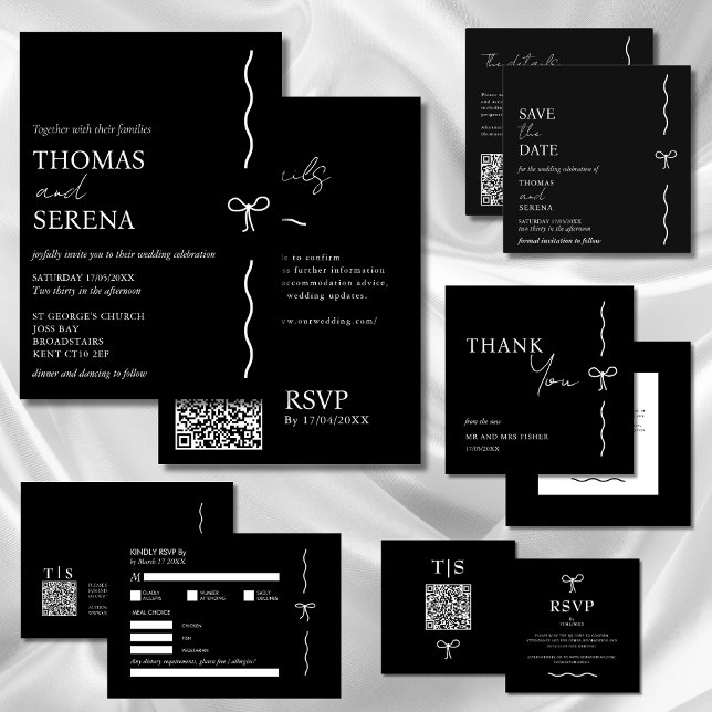 Invitation Code QR Mariage budgétaire noir et blanc monochrom (Créateur téléchargé)