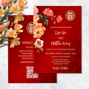 Invitation Code QR Mariage chinois Peony