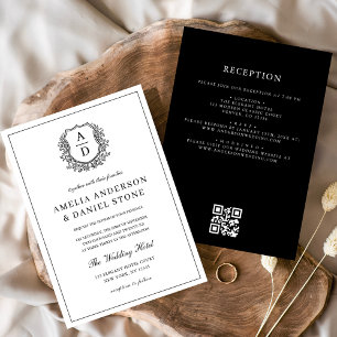 Invitation Code QR Mariage de monogramme de crête feuillue