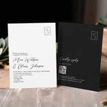 Code QR Mariage de monogramme noir et blanc minima