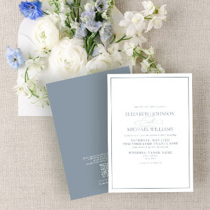 Invitation Code QR - Mariage de script classique en bleu Dust
