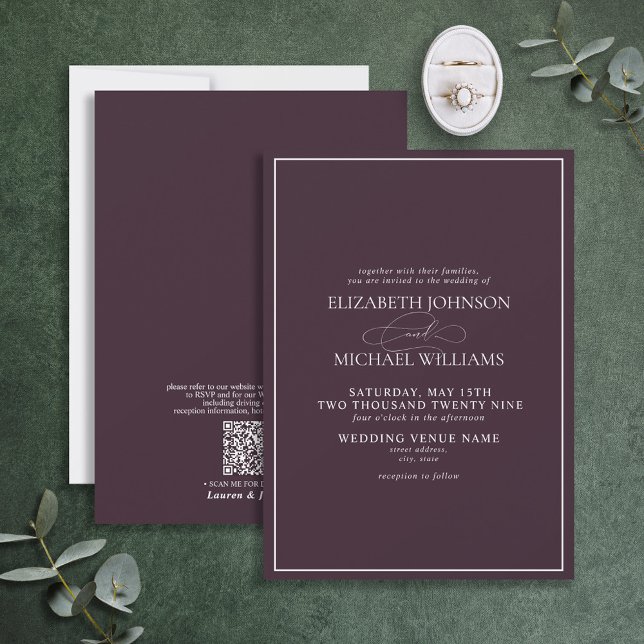 Invitation Code QR Mariage de script classique violet formel (Créateur téléchargé)