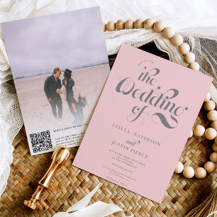 Invitation Code Qr mariage de script rose pâle