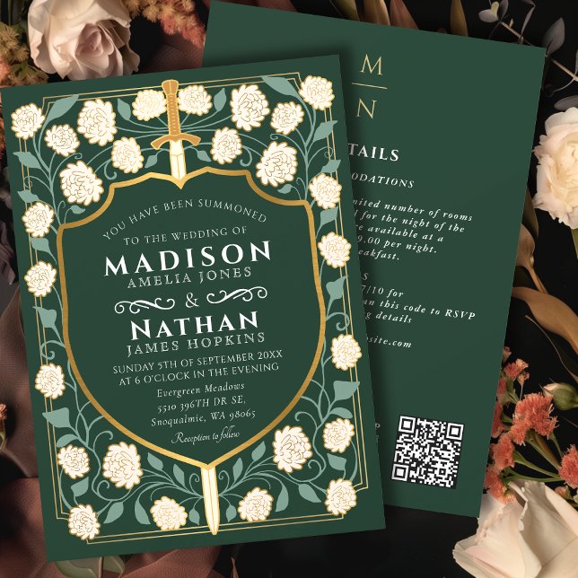 Invitation Code QR Mariage du bouclier d'épée verte (Créateur téléchargé)