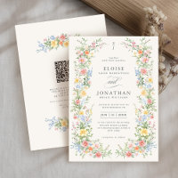 Code QR Mariage Floral Printanier Orné Pastel Doux