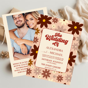Invitation Code QR Mariage Floral Rétro Groovy des Années 70
