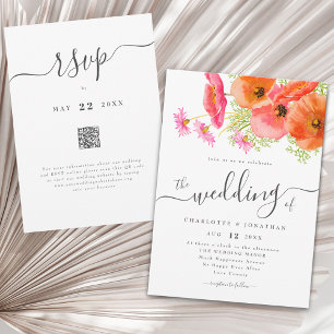 Invitation Code QR Mariage Floral Rose Orange Vibrant Moderne