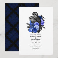 Code QR Mariage Gothique Hiboux Bleu Royal Vintage