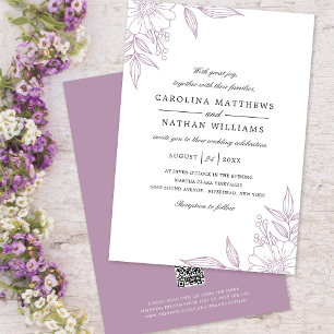 Invitation Code QR Mariage Lavender des coins floraux élégant