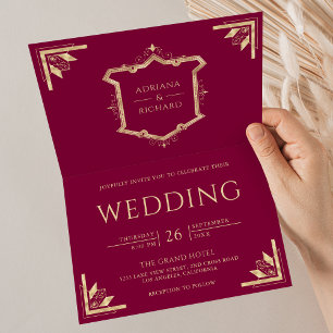 Invitation Code QR Mariage Magenta Vintage Gold Crest