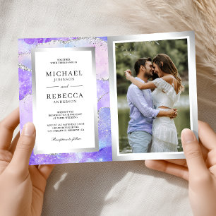 Invitation Code QR Mariage Marbre Agate Violet Lavande