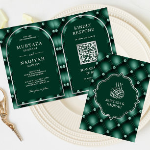 Invitation Code QR Mariage Musulman à Toupet Vert Émeraude