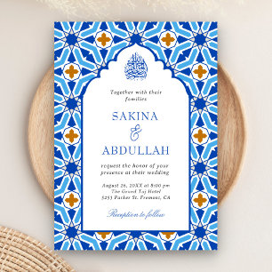 Invitation Code QR Mariage Musulman Mosaïque Persane Bleu Roy
