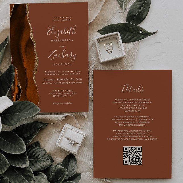 Invitation Code QR Mariage Or Agate Rouille Dorée Brûlée (Créateur téléchargé)