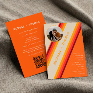 Invitation Code QR Mariage Rayures Orange Brûlé Rétro 70s 80s