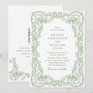 Invitation Code QR Mariage Renaissance Ornate Sage Green