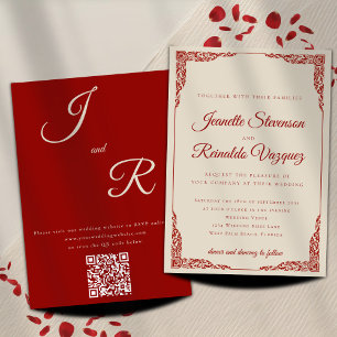 Invitation Code QR Mariage Rouge Rubis Monochromatique Élégan