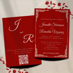Invitation Code QR Mariage Rouge Rubis Monochrome Vintage
