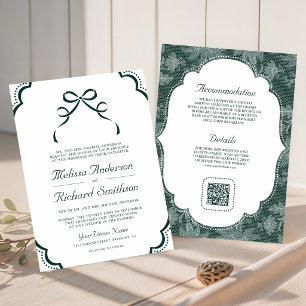 Invitation Code QR Mariage Ruban Coquette Dentelle Blanche Ém