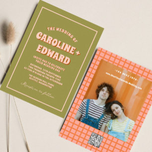 Invitation Code Qr Mariage Super coloré rétro Wavy Boho