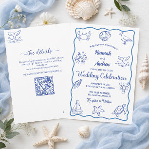 Invitation Code QR mariage vie marine fantaisiste tout-en-un