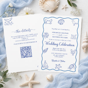 Invitation Code QR mariage vie marine fantaisiste tout-en-un