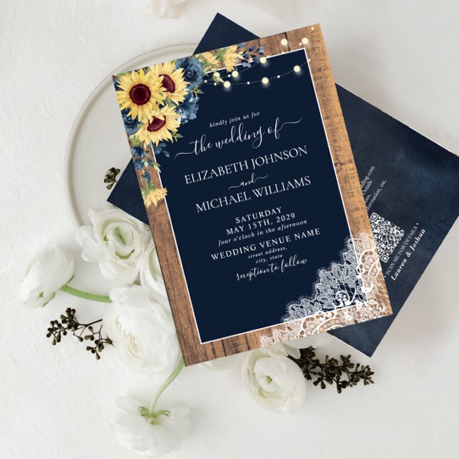 Invitation Code QR Marine Mariage de dentelle de tournesol bl (Créateur téléchargé)