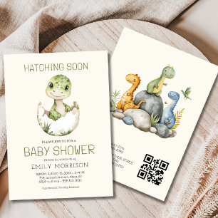 Invitation Code QR mignon Dinosaure Hatching Bientôt Baby sho