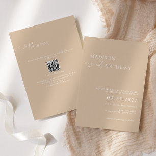 Invitation Code QR minimaliste Beige RSVP tout en un Mariage