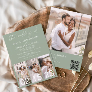 Invitation Code QR minimaliste du Mariage vert Sage