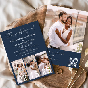 Invitation Code QR minimaliste Mariage bleu marine