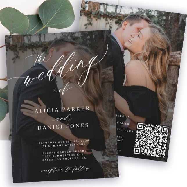 Invitation CODE QR moderne élégant script 2 photos mariage (Créateur téléchargé)
