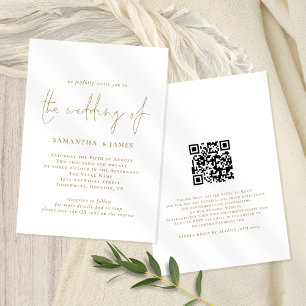 Invitation Code QR moderne Mariage blanc or
