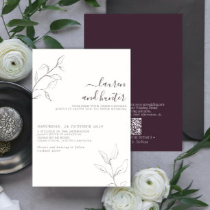 Invitation Code QR moderne Plum violet Mariage botanique