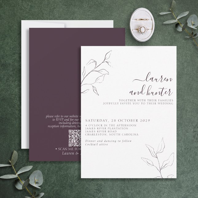 Invitation Code QR moderne Plum violet Mariage botanique (Créateur téléchargé)