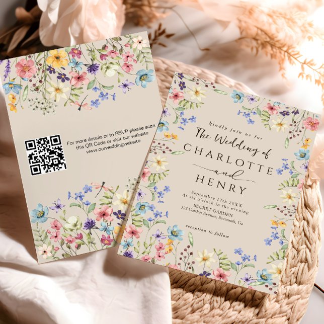 Invitation Code QR moderne Rustique Simple Fleur sauvage Mari (Créateur téléchargé)