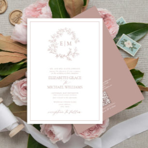 Invitation Code QR - Monogramme de poitrine feuillue du Rose
