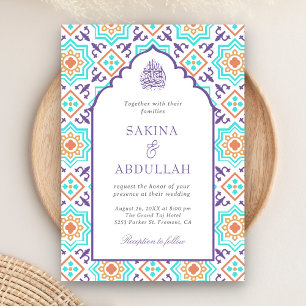 Invitation Code QR Mosaïque Persane Mariage Musulman Violet T