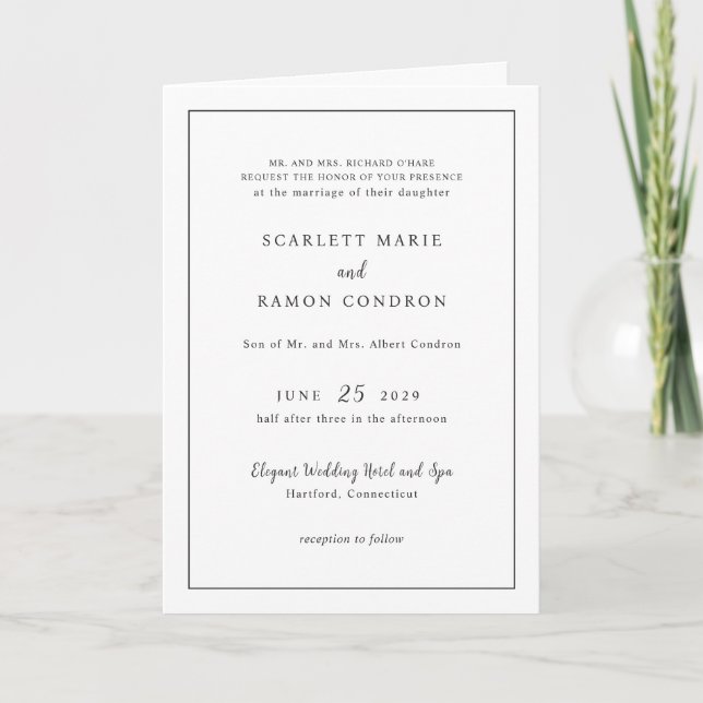 Invitation Code QR noir et blanc intemporel Mariage élégant (Devant)