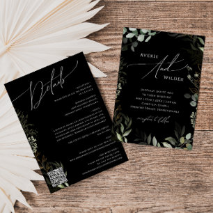 Invitation Code QR noir et or vert tout en un Mariage