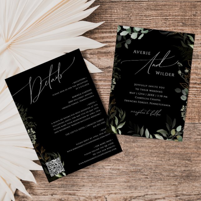 Invitation Code QR noir et or vert tout en un Mariage (Créateur téléchargé)
