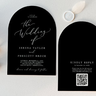 Invitation Code QR noir foncé délicat Boho Arch Mariage