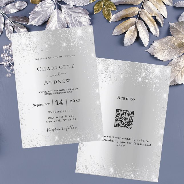 Invitation Code QR officiel de parties scintillant d'argent R (Créateur téléchargé)