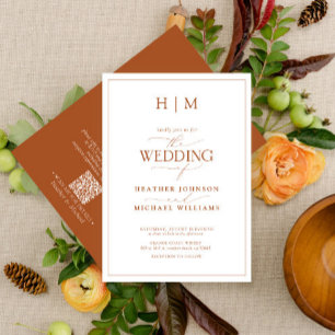 Invitation Code QR officiel Mariage de monogramme orange brûl