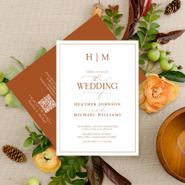 Invitation Code QR officiel Mariage de monogramme orange brûl (Créateur téléchargé)