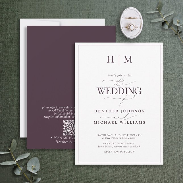 Invitation Code QR officiel Plum violet Mariage de monogramme (Créateur téléchargé)
