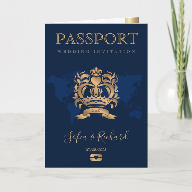 Invitation Code QR Passeport Destination Mariage Gold Marine (Devant)