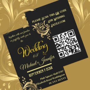 Invitation Code QR personnalisé Mariage noir et or élégant