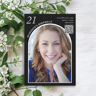 Invitation Code QR Photo Arc Noir Blanc 21e Anniversaire