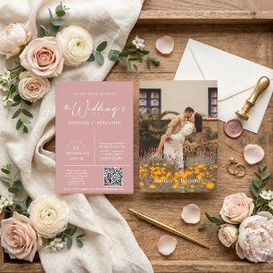 Invitation Code QR Photo Arche Mariage Minimaliste Rose Pouss